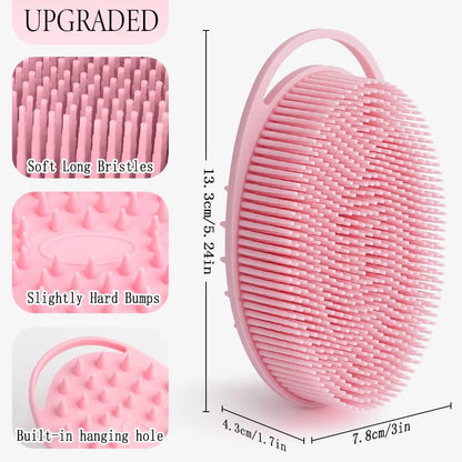 PQRUU 3 Pack Silicone Body Scrubber, Exfoliating Soft Loofah Bath Body Scrubbers for Use in Shower, Exfoliating Body Scrubber Fit for All Kinds of Skin, Rapid Foaming Black+Blue+Pink