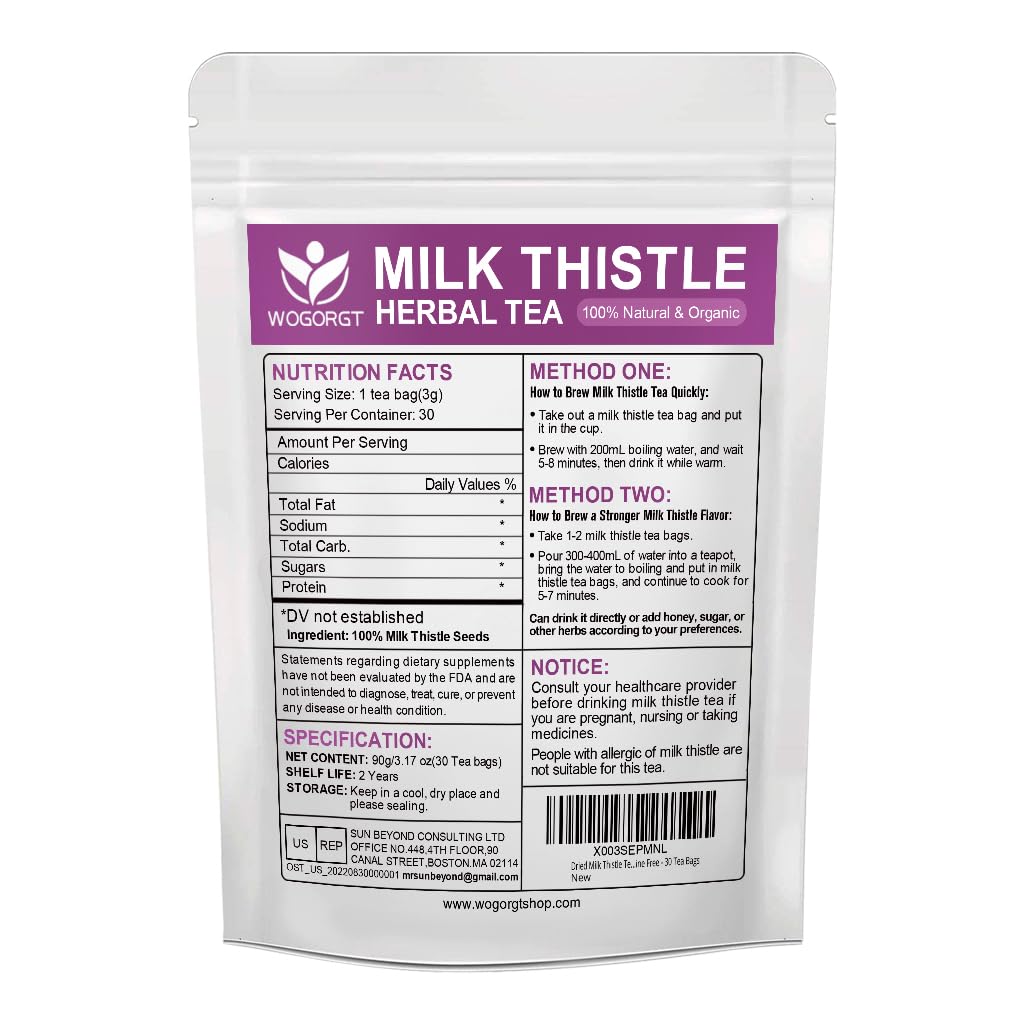 Dandelion Root with Milk Thistle Tea - Organic Dandelion Root and Milk Thistle Tea bags for Liver Cleanse, Antioxidant and Immune Support, Caffeine Free - 30 Tea Bags