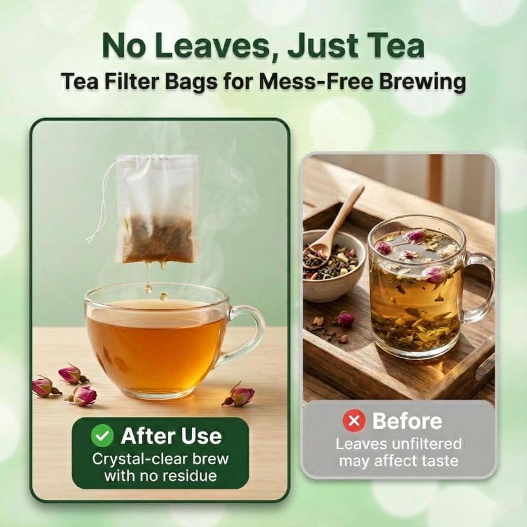 400Pcs 3.54"x2.75" Disposable Tea Bags with Drawstring, Empty Filter Sachets for Loose Leaf Tea, Coffee, Herbs, Spice and DIY Fillable