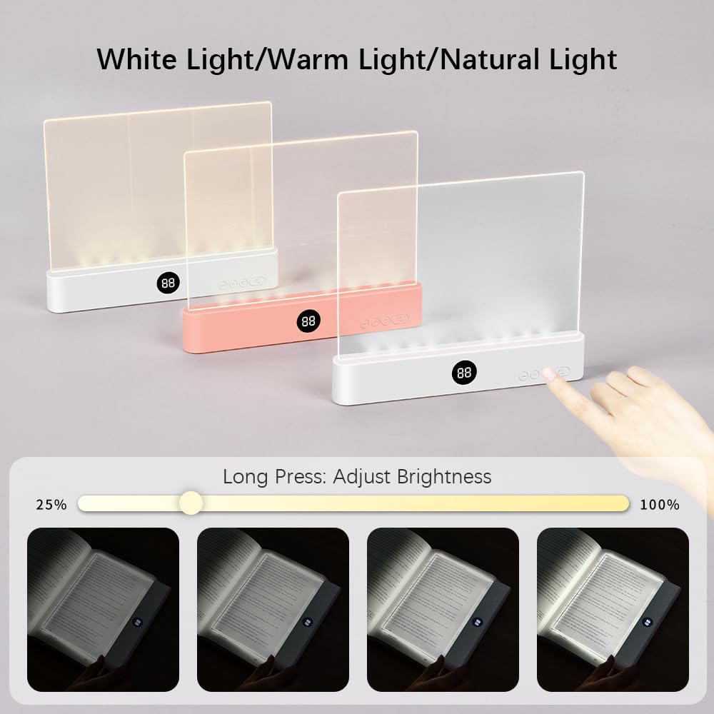 LED Book Light and Night Light 2 in 1, 3 Color Temperatures & Stepless Dimming, USB Rechargeable Reading Light with Timer for Night Reading (White)