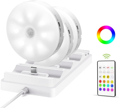 EZVALO RGB Under Cabinet Puck Lights with Remote, Motion Sensor Lights