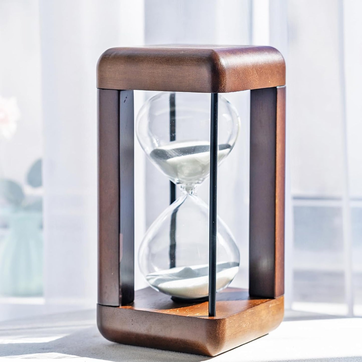 Large Premium Walnut Hourglass,60 Minutes Sand Timers,Hour Glass with Sand Timer for Gift,Hourglass Decor for Home, Desk,Office, Wedding Decor(Black)