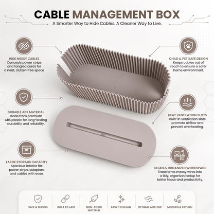Cable Management Box – Home & Office Desk Cord Organizer Hide Power Strip & Under Desk TV Computer Wire Pet Friendly Child-Proof Floor Cord Management Cover - Beige