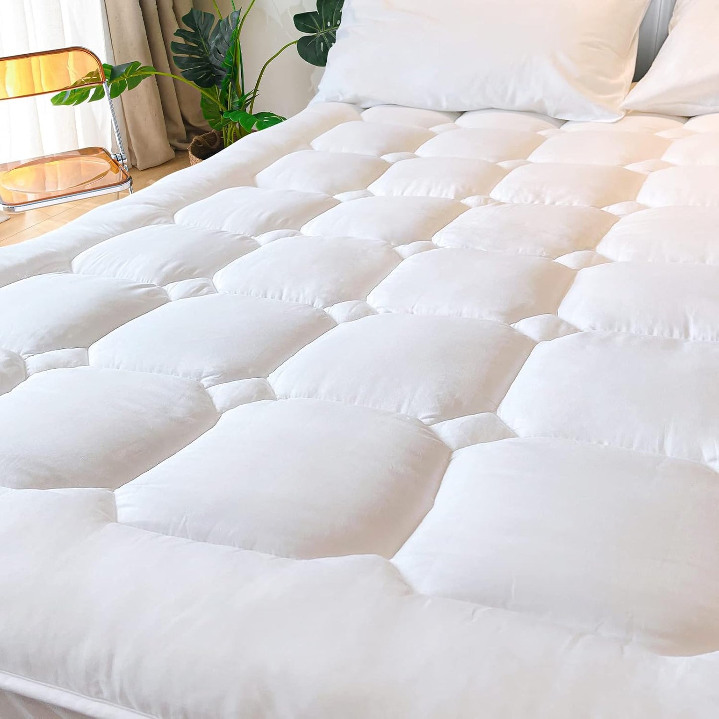 UNILIBRA Queen Mattress Protector Waterproof, Deep Pocket Mattress Pad Cover Fits to 6''-21'', Breathable Hollow Cotton Filling Quilted Mattress Protector for Queen Size