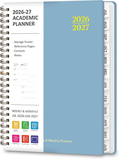 Planner 2026-2027, Weekly and Monthly Calendar Planner, JUL 2026 - JUN 2027 | A5(6.3'' x 8.5''), Hardcover, Agenda Book, Sprial Bound, Inner Pocket, Office and School Use