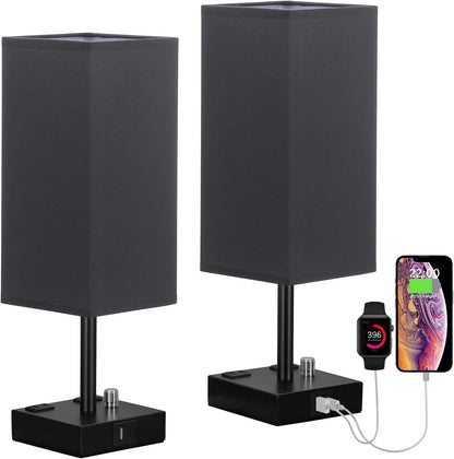 Bedside Table Lamps Set of 2 for Bedroom - Dimmable, USB C+A, 2 AC Outlets