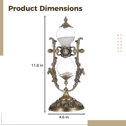 Vintage Hour Glass, 15 Minute Sanduhr Timer Bronze Zinc Alloy Frame, Metal Base Glass Timer for Home Desk Office Weddin Kitchen