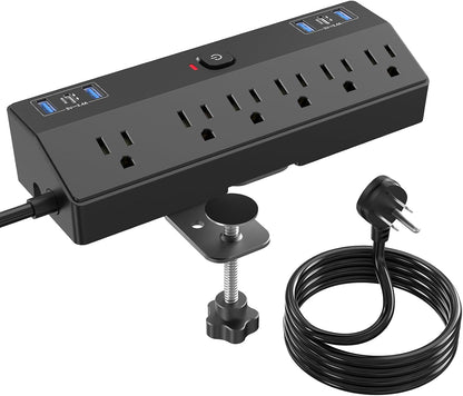 Desk Clamp Power Strip 10FT, 40W Total Fast Charging Station, Black