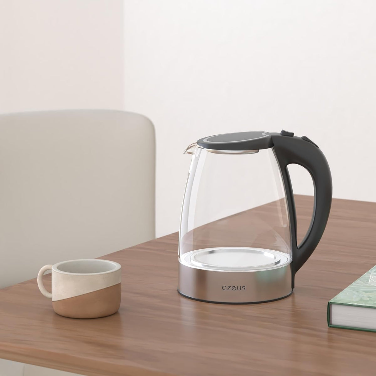 AZEUS Electric Kettle 1800W Cool Touch Tea Kettle Anti-scalding Design 1.8L Large Capacity Kettle BPA-Free, White