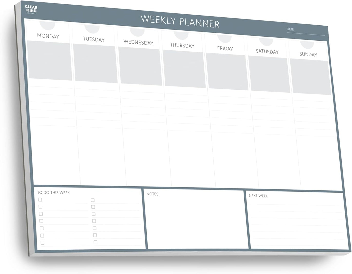 Clear Mind Concepts Weekly Desk Planner - Large 11.3” x 16.5” Tear-Off Pad, 52 Undated Sheets, Thick 120gsm No-Bleed Paper - To-Do List, Notes & Weekly Schedule Organizer