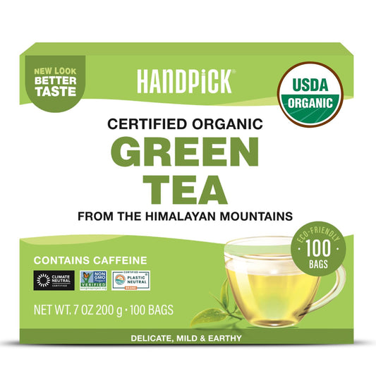 HANDPICK Organic Green Tea Bags (100 Count) USDA Organic,Fragrant Green Tea