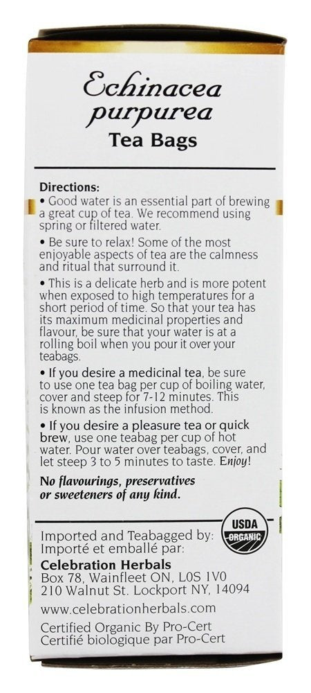 CELEBRATION HERBALS TEA ECHINACEA PURPUREA HERB OG, 24 CT