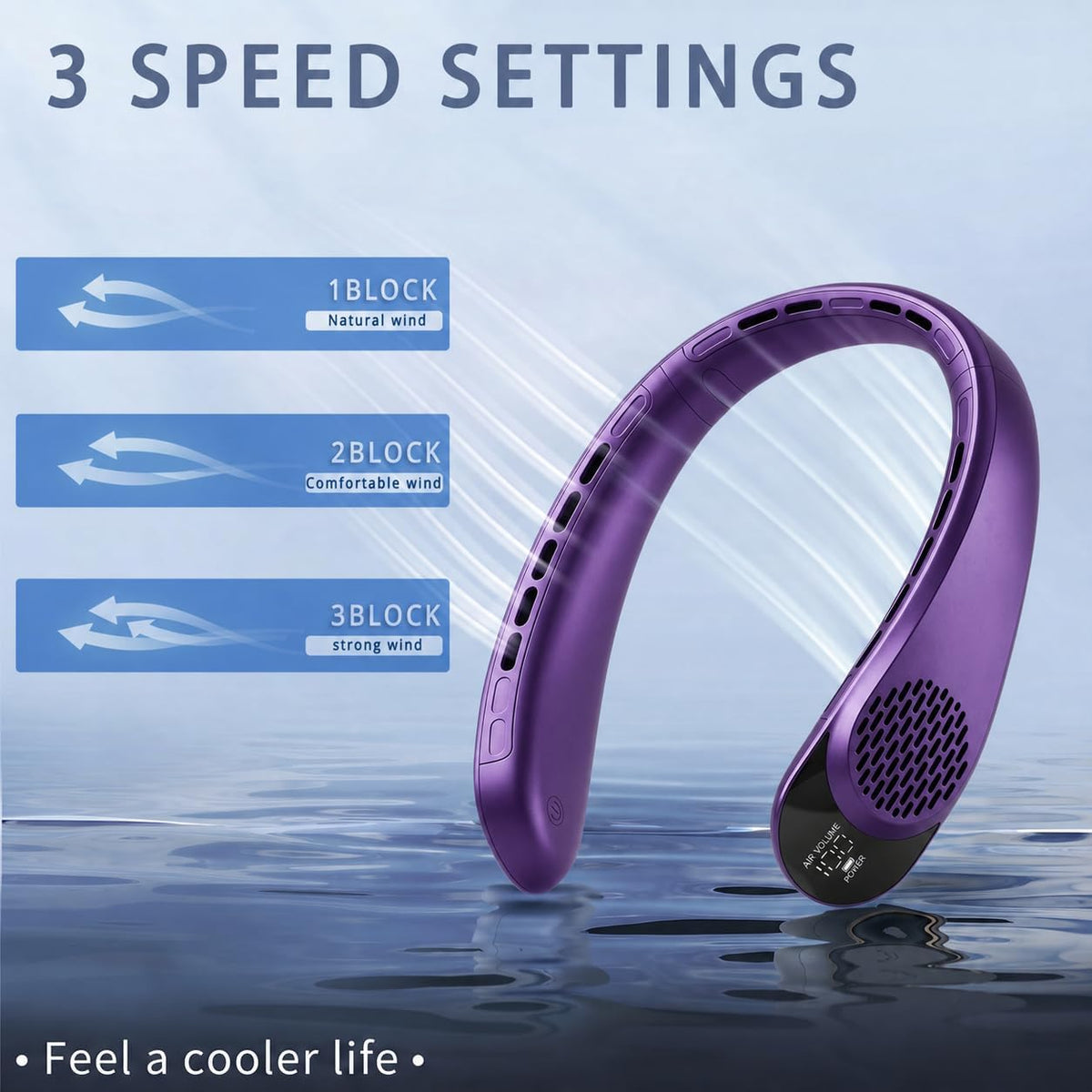 ASNUG Neck Fan, USB Rechargeable Personal Fan, 4000 mAh Battery Operated, 3 Speeds Adjustable, Faster Cooling, Ultra Quiet, Suitable for Home, Office, Travel, Sports