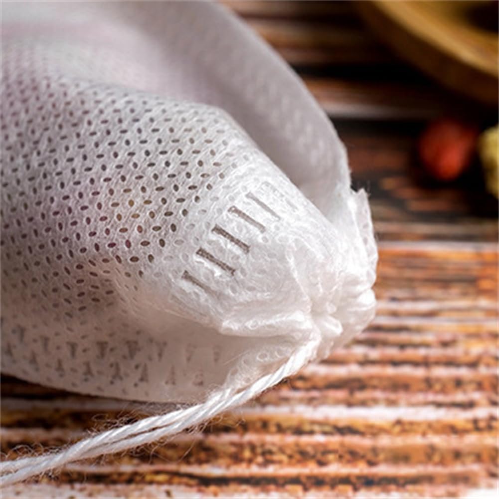 Tea Filter bags, safe and natural material, disposable tea infuser, empty tea bag with drawstring for loose leaf tea, set of 50（3.15 x 3.94 inch ） (White)