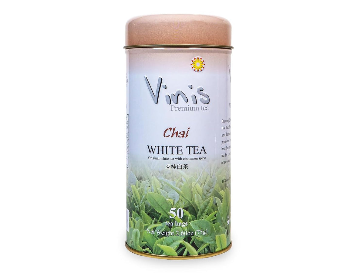 Vinis Premium Chai White Tea Tea Box of 6 Tins (50 tea bags per Tin) (Chai White Tea)
