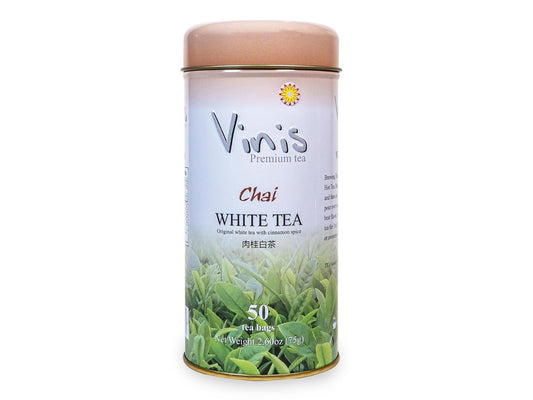Vinis Premium Chai White Tea Tea Box of 6 Tins (50 tea bags per Tin) (Chai White Tea)