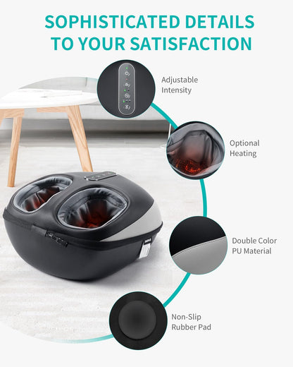 Nekteck Foot Massager Machine with Heat, Shiatsu Feet Massage for Plantar Fasciitis & Neuropathy, HSA Eligible Massage Tools, 360° Air Compression & Deep Kneading Therapy (Deep Black)