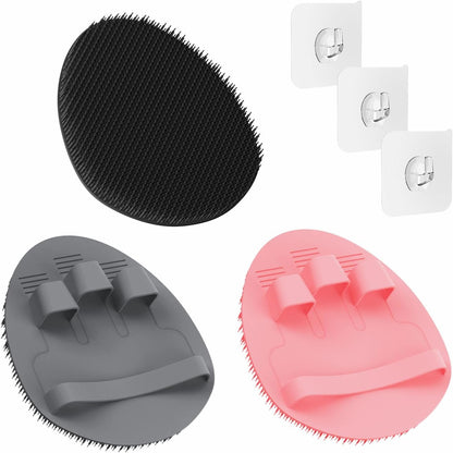 Manmihealth Soft Silicone Shower Brush, Super-Lathering and Deep-Cleaning Body & Face Scrubber, Gentle Exfoliating Bath Glove for All Skin Types, with 2 Free Hooks.(Black + Pink)