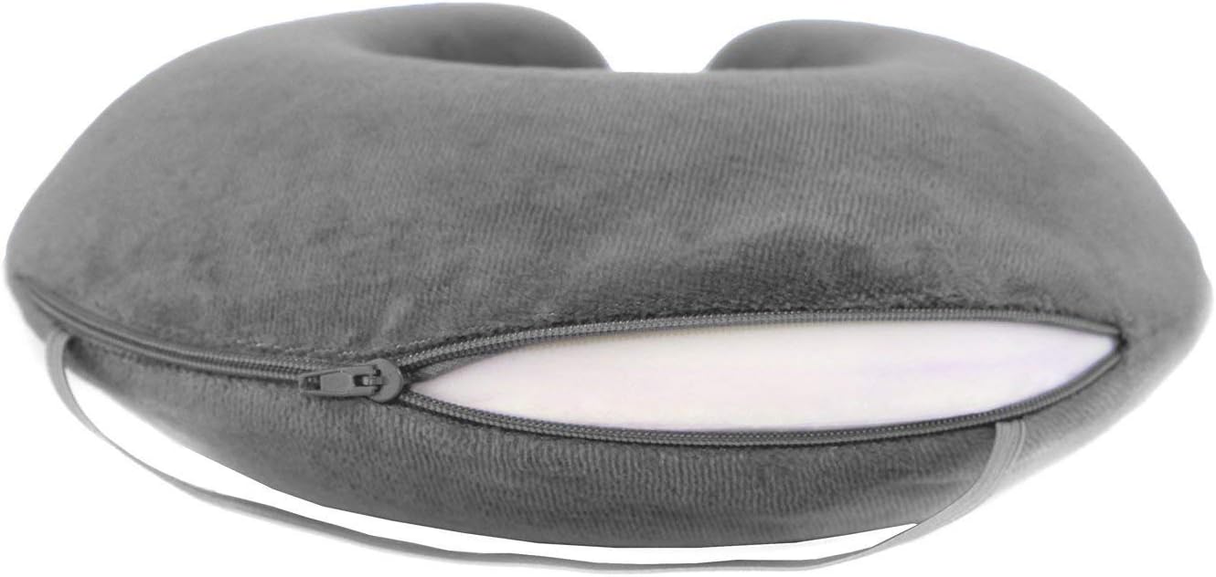 travelrest Sleep Neck Pillow Travel - Travel Essentials, Memory Foam, Neck Support Pillow for Long Flight, Plane Sleeping Accessories, Anti-Slip and Comfortable, Washable, Attaches to Luggage - Gray