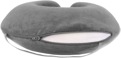 travelrest Sleep Neck Pillow Travel - Travel Essentials, Memory Foam, Neck Support Pillow for Long Flight, Plane Sleeping Accessories, Anti-Slip and Comfortable, Washable, Attaches to Luggage - Gray