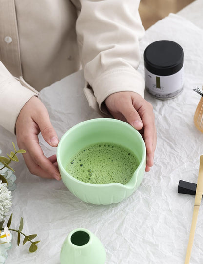 TANG PIN Matcha Set - Match Bowl and Whisk, 15 OZ, Matcha Scoop | Matcha Whisk Stand (Chasen Holder) - 5pc Perfect Matcha Kit for Matcha Tea Ceremony (Mottled Green)