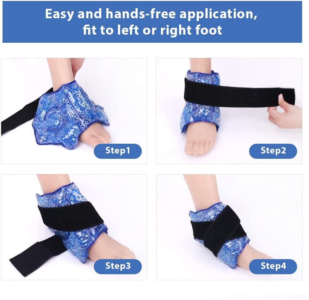 NEWGO Gel Ice Pack for Ankle Pain Relief, 2 Pack Ankle Ice Pack Wrap, Reusable Cold Therapy Wraps for Sprains, Swelling & Injuries