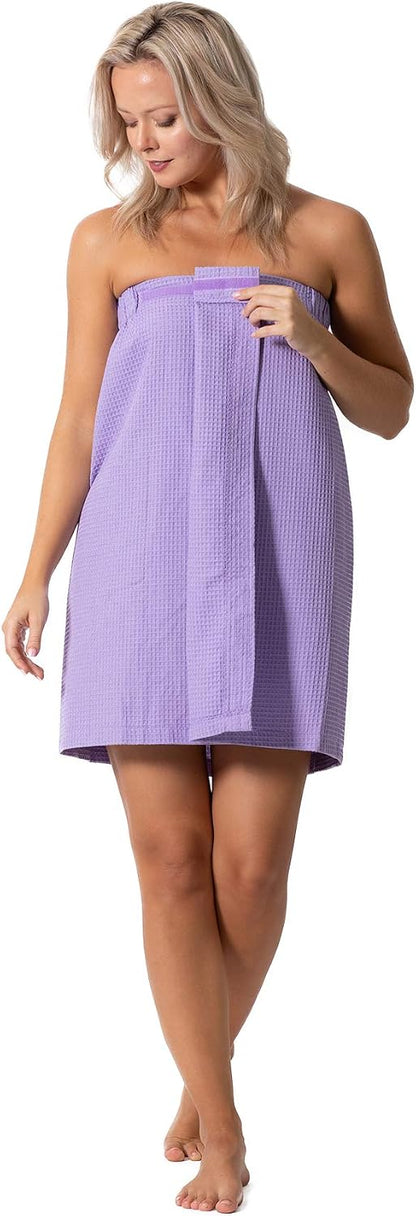Turkish Linen Women’s Waffle Spa Body Wrap with Adjustable Closure