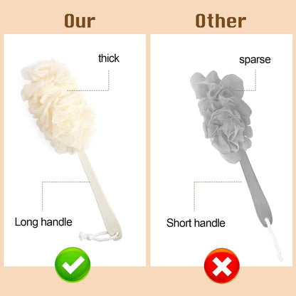 2Pack Back Scrubber for Shower，PIPUHA Loofah Sponge Shower Brush Using Body Exfoliating with Long Handle, Loofah on a Stick for Men Women, Bathing Accessories for Body Brushes (Blue and White)