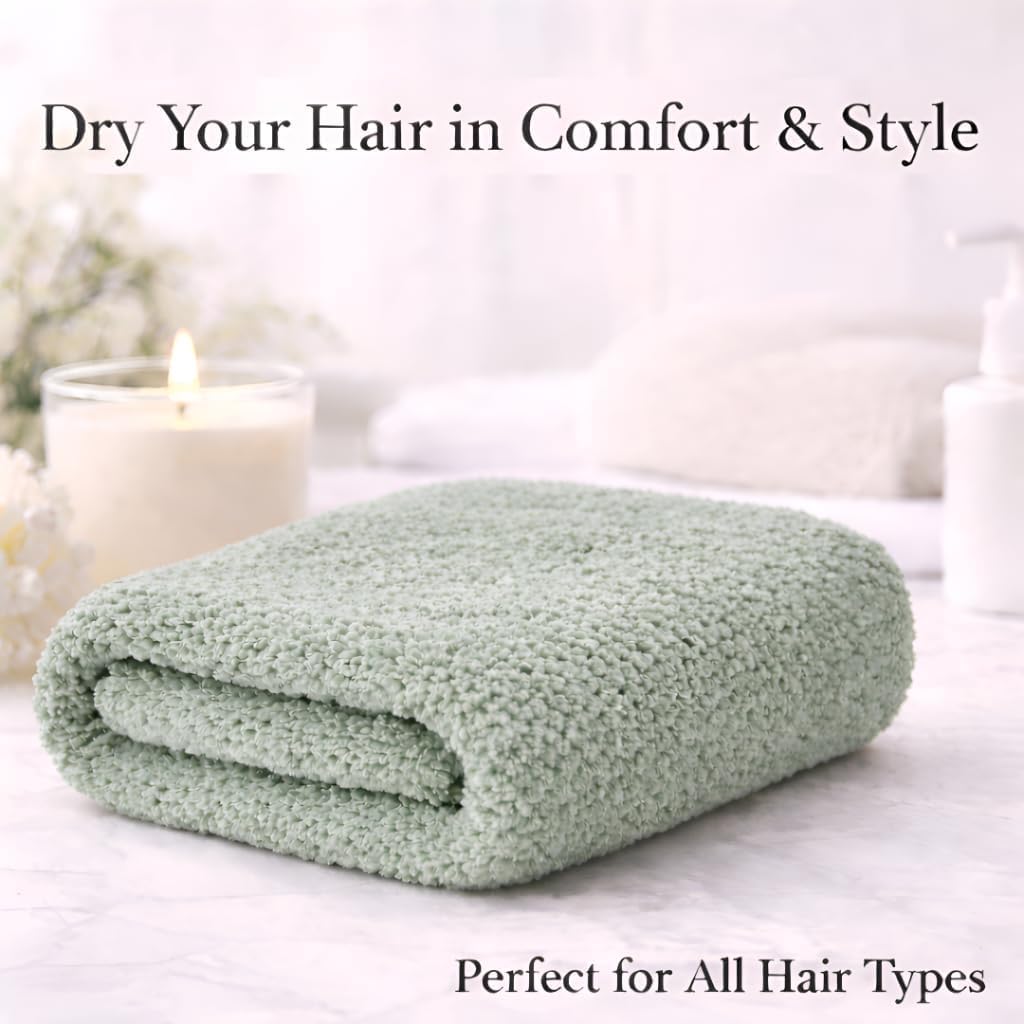 Luxury Microfiber Hair Towel Wrap for Women - Quick Dry, Super Absorbent Hair Turban, Soft & Lightweight Anti-Frizz Towel for Long, Thick & Curly Hair (Sage Green, 48" × 24")