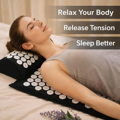 Acupressure Mat and Pillow Set for Back Pain Relief, Stress Relief, Muscle Relaxation, Improve Sleep, with Carry Bag