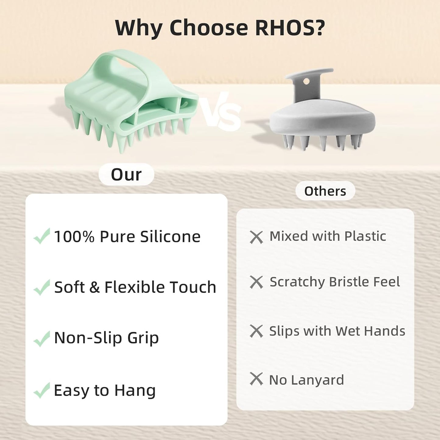 RHOS Shampoo Brush, Soft Silicone Scalp Scrubber | Scalp Massager for Wet & Dry Hair, Curved Vented Hair Scrubber for Dandruff Removal (Pink)