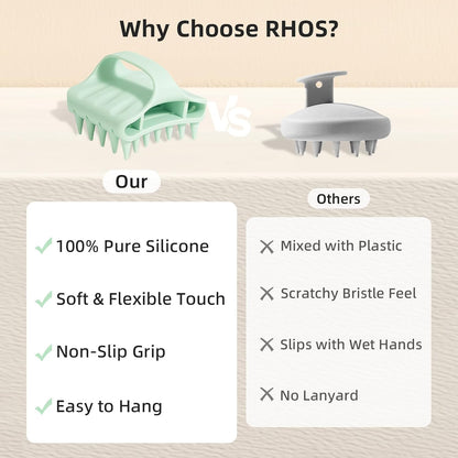 RHOS Shampoo Brush, Soft Silicone Scalp Scrubber | Scalp Massager for Wet & Dry Hair, Curved Vented Hair Scrubber for Dandruff Removal (Pink)