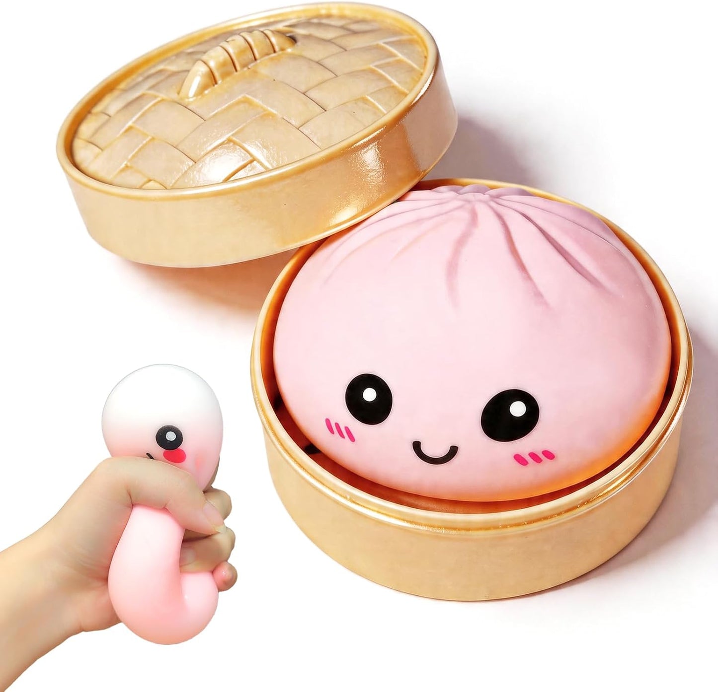Dumpling Squishies with Box – Stretchy Sensory Squeeze Toy, Cute Kawaii Desk Stress Reliever, Soft & Durable Dumpling Fidget for Adults & Kids.