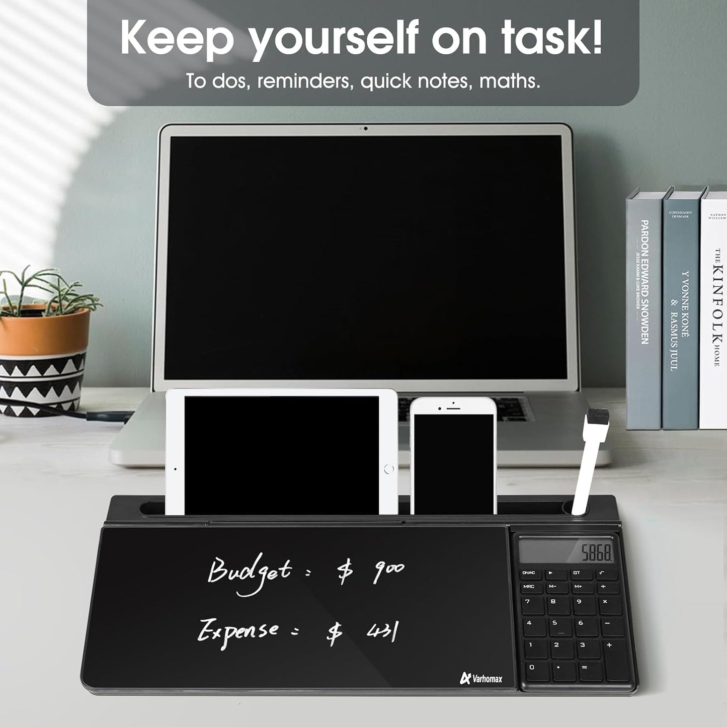 Varhomax Glass Weekly Dry Erase Desk White Board, Desktop to Do List Planner Whiteboard Calendar with Storage Caddy Memo for Home and Office, White