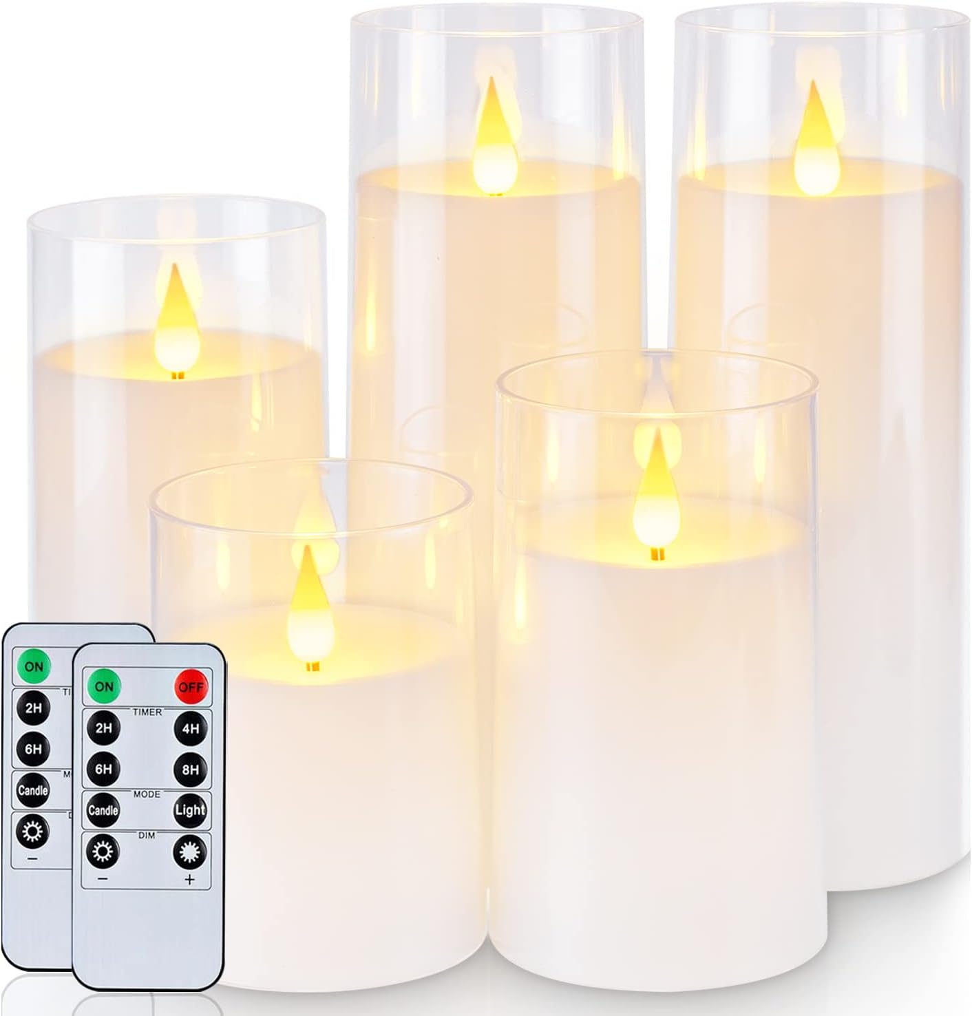 Homemory Gray Flickering Flameless Candles, Battery Operated Acrylic LED Pillar Candles with Remote Control and Timer, Halloween Decor, Set of 5