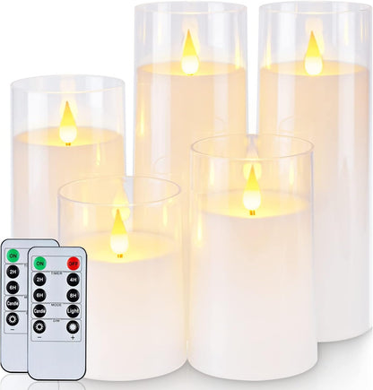 Homemory Gray Flickering Flameless Candles, Battery Operated Acrylic LED Pillar Candles with Remote Control and Timer, Halloween Decor, Set of 5