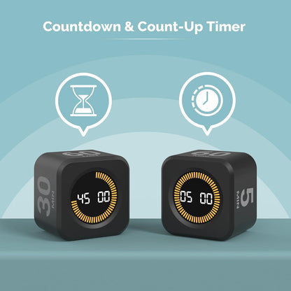 KADAMS Pomodoro Timer – Visual Cube with 5/10/30/60 Min Presets, LED Countdown Ring & Count Up Mode, Silent Flip Productivity Timer for Study, Classroom, Office, Cooking