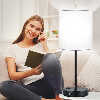 Set of 2 Touch Control Table Lamps with 2 USB & AC Outlet, 3-Way Dimmable Bedside Nightstand Lamps for Bedroom Living Room Nursery, 800 Lumens 5000K Daylight Bulbs Included