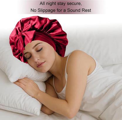 Silk Bonnet for Women, Satin Bonnet for Sleeping, Large Sleep Cap with Elastic Tie Band for Curly Hair