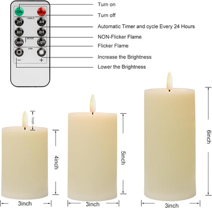 ANGELLOONG Flickering Flameless Candles, Realistic Battery Operated Candles with Remote and Timer, Set of 3 LED Candles for Fall Room Home Wedding Decor Centerpieces Table Party Christmas Decorations