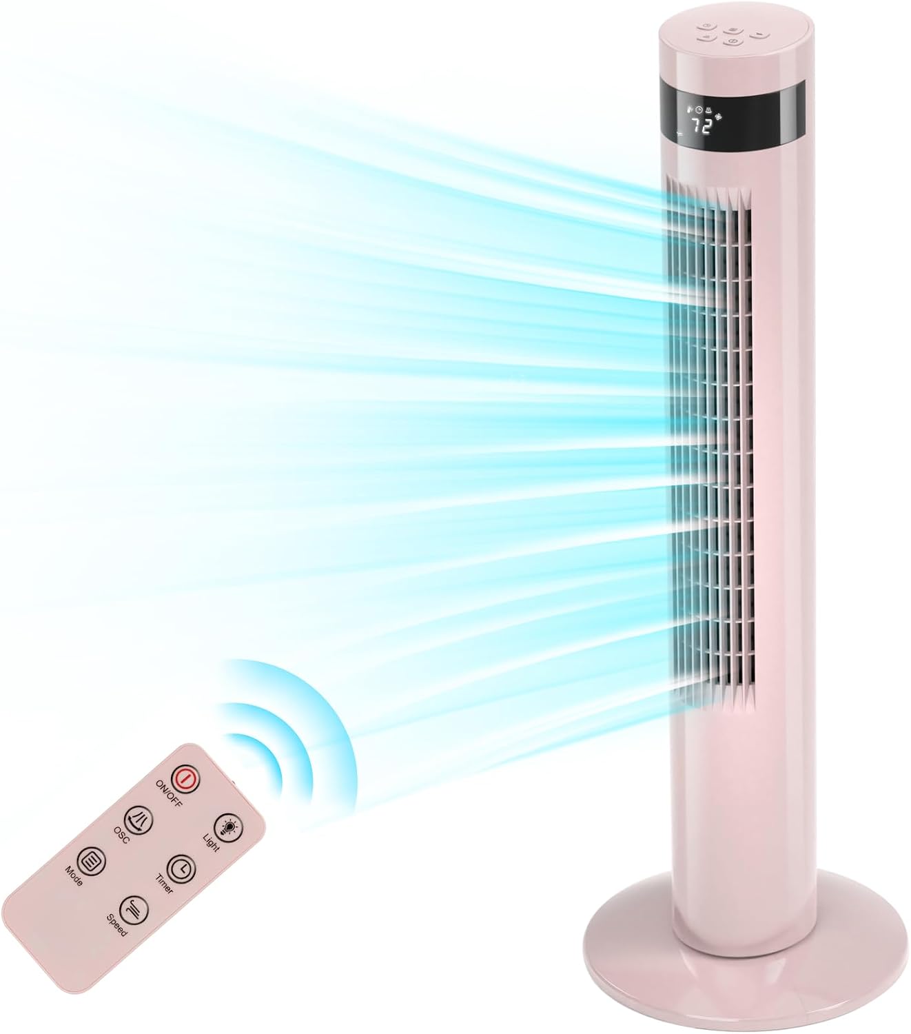 Antarctic Star Tower Fan 85°Oscillating Fan Quiet Cooling 12H Timer Remote Control Bladeless Electric 3 Speeds Wind 3 Modes, 42INCH, PINK