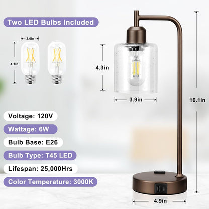 Industrial Touch Lamps for Nightstand Set of 2, 3-Way Dimmable Bedside Lamp
