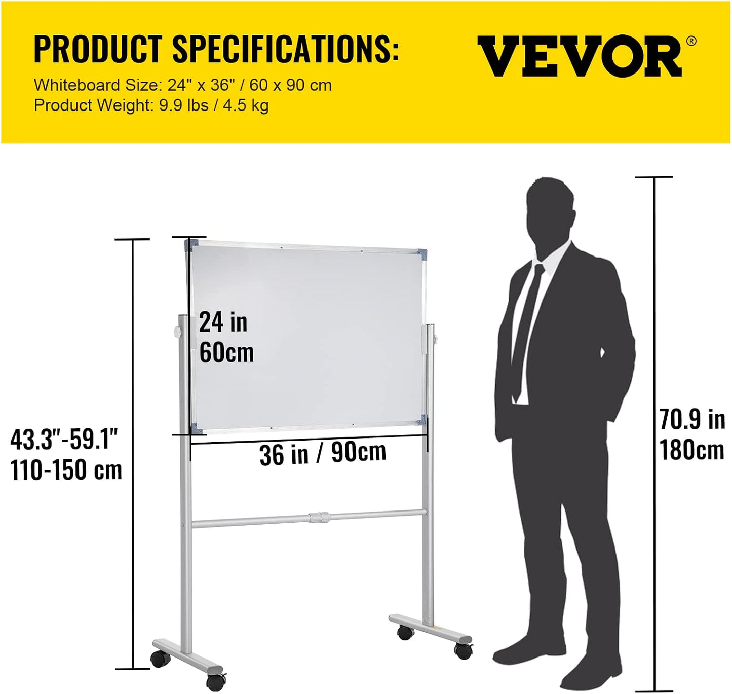 VEVOR Dry Erase Calendar for Wall, 36 x 24 Inches Whiteboard Calendar, Monthly Planner Magnetic Dry Erase Board, 1 Magnetic Erase & 2 Dry Erase Marker & Movable Tray for Restaurant Office Home School