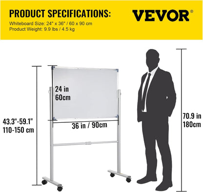 VEVOR Dry Erase Calendar for Wall, 36 x 24 Inches Whiteboard Calendar, Monthly Planner Magnetic Dry Erase Board, 1 Magnetic Erase & 2 Dry Erase Marker & Movable Tray for Restaurant Office Home School