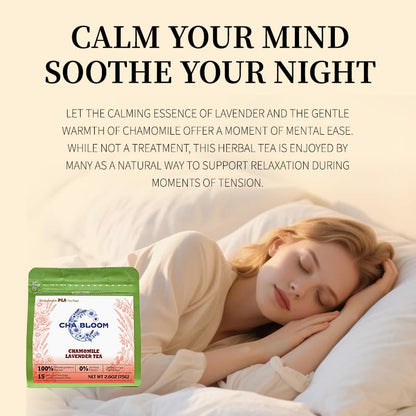 CHA BLOOM Chamomile Lavender Herbal Tea Bags, Caffeine-Free Blend, 15 Sachets, 75g Resealable Bag