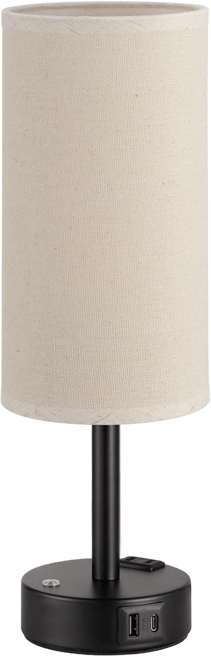 Touch Bedside Table Lamp with Memory - Stepless Dimmable Lamp for Bedroom, Small Nightstand Lamp with Dual USB Charging Ports and AC Outlet, Wood Night Light, Desk Lamp for Nursery, Living Room, Dorm