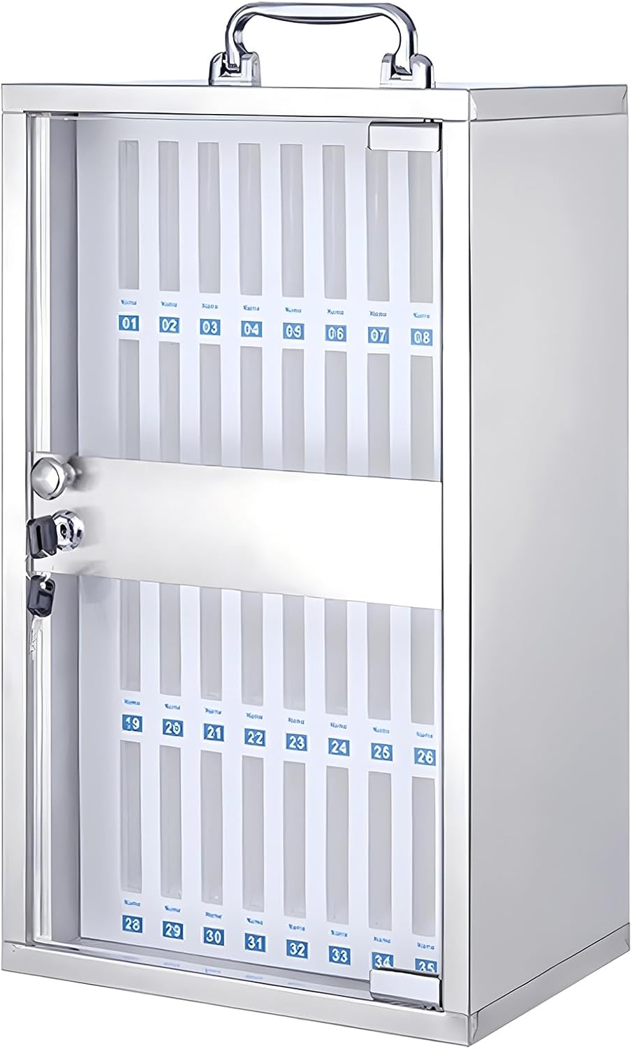 48-Slot Wall-Mounted Phone Storage Box,Lockable Nizer for Mobile Devices,Multi-Slot Charging Station,Silver,Perfect for Home & Office Use,Silver,36Slots