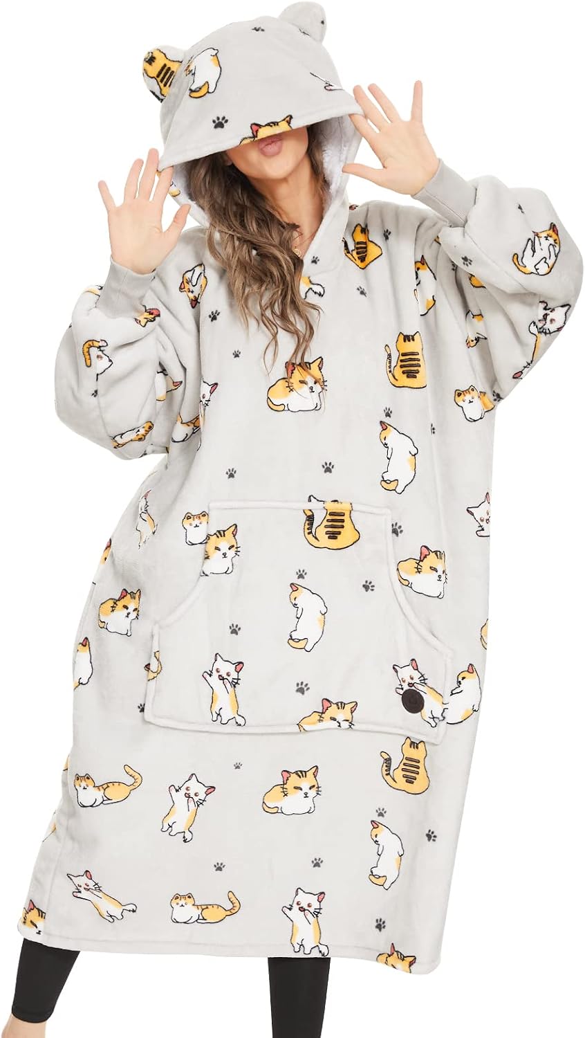 THREE POODLE Wearable Blanket Hoodie for Women, Oversized Sherpa Sweatshirt Blanket for Adults Men, Cozy Hooded Blankets, Gifts for Teen Girls Women Mom Sister