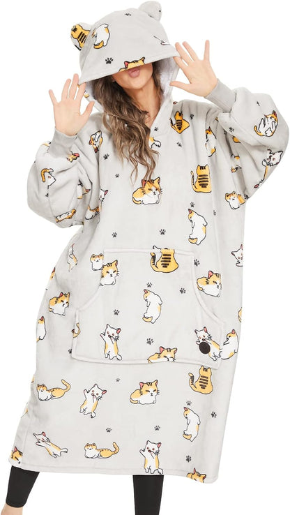 THREE POODLE Wearable Blanket Hoodie for Women, Oversized Sherpa Sweatshirt Blanket for Adults Men, Cozy Hooded Blankets, Gifts for Teen Girls Women Mom Sister