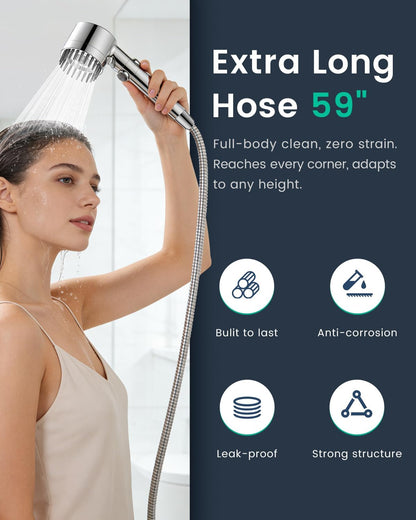 Filtered Shower Head with Handheld with 4PCS Filters, High Pressure 4 Spray Modes Shower heads with Filter, IronDrops Water Softener Filter for Hard Water 70" Hose (Chrome)